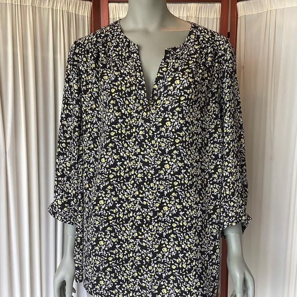 Carolina Belle Montreal Blouse Black Yellow Floral Pull On Top 3/4 Sleeves 1X - Picture 4 of 9
